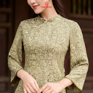 Pháp phục nữ CARIDNA chất liệu gấm tơ tằm cổ tấc cách điệu hiện đại thanh lịch nhẹ nhàng 4BGD01