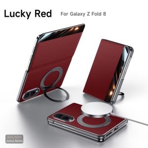 Compatible with for Samsung Galaxy Z Fold 8 Ultra/8/7/6 Wide Case with 360 Spin Magnetic Ring Kickstand Slim Genuine Leather Wallet Flip Case Protective Shockproof Case(Black)