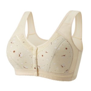 Plus Size Women Soft Cotton Sports Bra Wire Free Bras Front Closure Brassiere Comfortable Thin Underwear Middle-aged Elder
