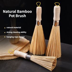 Washing Iron Pot Bamboo Brush Pot Brush Kitchen Cleaning Long Handled Bamboo Brush Stain Remover Stove Brush