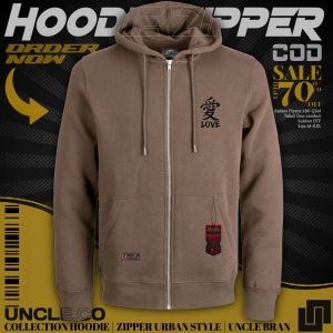 Uncle CO - Sweater Hoodie Zipper Oversized Warna Bata Catton Fleece Tebal Premium Jeket Resleting