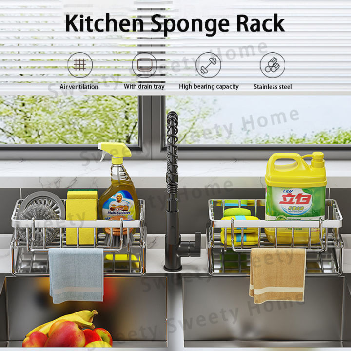 Stainless Steel Kitchen Rack Sponge Holder Organizer Kitchen Organizer Countertop Storage Rack