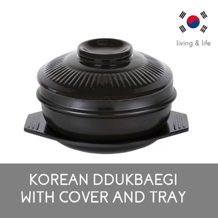 Korean Ddukbaegi Earthenware Clay Pot with Cover(lip) and Tray ( 뚜껑있는 ...