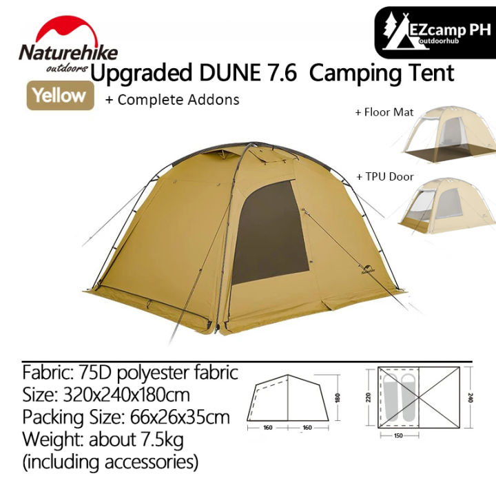 Naturehike%20Upgraded%20DUNE%207.6%20Ultralight%20Hiking%20Car%20Camping%20Tent%20for%202%20to%204%20Person%20Portable%202%20Room%20Large%207.6m%C2%B2%20Space%20Outdoor%20Shelter%204%20Season%20Double%20Layer%20Windproof%20Waterproof%20Breathable%207%20Series%20Aluminum%20Pole%20Nature%20Hike%20-%20Image%209