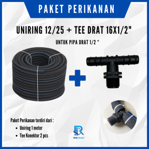 PAKET Selang Aerator Gelembung Uniring 12/25 mm 1 meter dan Sambungan Tee Reducer 16mm 1/2 inch 2 Pcs