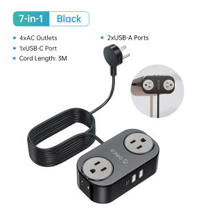 ORICO Travel Power Strip with USB C AC Outlets USB Ports Wrapped Flat Plug Extension Cord with Multiple Outlets for Travel[US Plug](JY1)