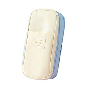 HIV00 Color Blocked Simple Student Pen Bag Diagonal Polyester Storage Pencil Bag Pencil Pouch Large Capacity Macaron Pencil Case Student Learning