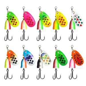 10Pcs Fishing Lure Spinnerbait Hard Baits Trout Spinner Baits Set with Treble Hook Freshwater Saltwater Fishing Tackle