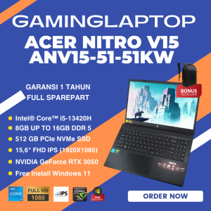 Acer Nitro V15 ANV15-51-51KW | Intel i5-13420H | NVIDIA RTX 3050 | Backlit Keyboard | 15.6" FHD IPS | Ram 16GB DDR 5 | SSD 512GB | Free BackPack Acer Original | Free Install Windows 11
