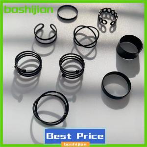 bashijian 3 6pcs Vintage Black Rings Set For Women Girls Punk Metallic Geometric Simple