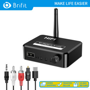 Brifit Bluetooth 5.1 Receiver for Home Stereo Low Latency & HD Music Audio Bluetooth to RCA Adapter for Stereo/Speakers/Wired Speakers/Home Music Streaming Stereo System Support Optical AUX 3.5mm
