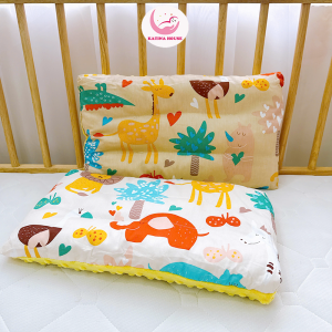 Gối cho bé bông gòn êm mềm Katina House 30x50cm vải cotton phối nhung thoáng khí thấm hút tốt