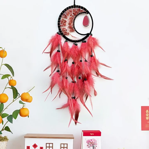 Decorative Feathered Pendant Tassels Handmade Dreamcatchers with Stone for Bedroom Wall or Car Hanging Ornament