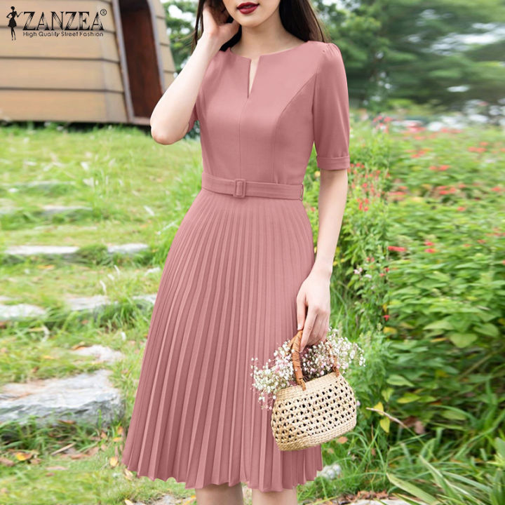 ZANZEA Korean Style Women Formal Office Raglan Sleeve Dresses V-Neck ...