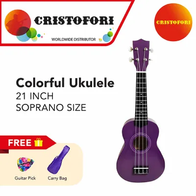 Colorful Ukulele (Color: Purple) (Size: Soprano 21 inch) With Matching Color Carry Bag