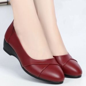 Free Shipping Slip-On Shallow-Toe Soft-Soled WomenS Shoes 2026 Autumn New Style Fashionable Grandma Shoes Comfortable Wedge Heel Small Leather Shoes