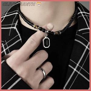 CISWGE Black Beads With Square Pendant Necklace For Men Trendy Accessories Jewelry Male Gift Decoration
