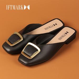 IFTMARK รองเท้าแตะส้นแบนหัวเข็มขัดสีทองสุดหรู – ดีไซน์เก๋ ใส่สบาย เหมาะกับทุกวัน