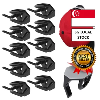 [SG 🚚] 10Pcs Baseball Cap Hook Traceless Hat Hanger Wall Mount Cap Headset Necklace Organizer Display Rack Hat Storage Rack