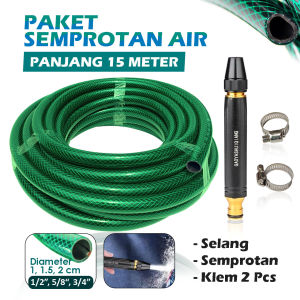 TUKUO Selang Semprotan Alat Cuci Motor Set Selang Panjang 15 Meter Semprotan New Upgrade Kuningan - Paket Alat Cuci Motor Set Selang 15 Meter Semprotan Upgrade - Selang Semprotan New Upgrade - Selang Taman Serat Benang Hijau 15M Semprotan Air Kuningan
