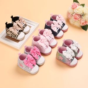 Girls Shoes Fashion Pentagram Baby Sneakers Sweet Bow Soft Sole Non-Slip First Toddler High Cut Shoes 0-9-18Months Christmas present#E23