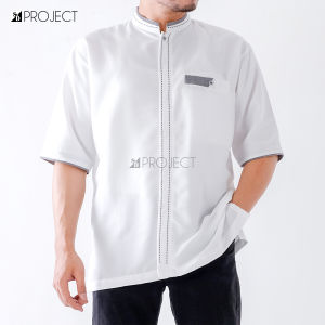 S&D PROJECT Baju Koko Muslim Seri 26 Bahan Polikatun Warna Putih Tulang Jumbo S-4XL Untuk Pria Dewasa Lengan Pendek Motif Bordir