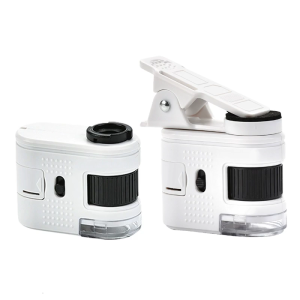 Portable 100X Magnification Mini Microscope for Smartphones with LED Illuminatiing and Clip On Design Jewels Magnifier