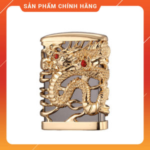 Hộp Quẹt Bật Lửa Chief CF0962J Họa Tiết Rồng Cuộn Ngọc Đỏ Đẹp Độc Lạ - Dùng Xăng Bấc Đá Cao Cấp