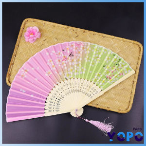 YoPo Floral Folding Fan Silk Hand Folding Chinese Style Fabric Folding Fan for Wedding Church Party