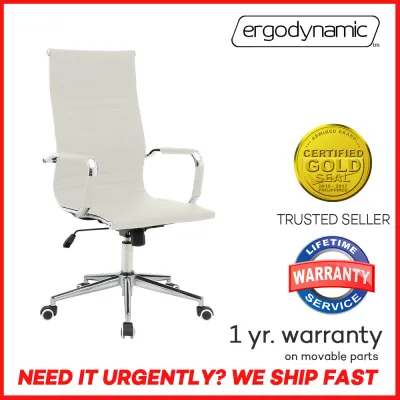 Ergodynamic EHC-137N WHT High Back Faux Leather Office Chair (White) Office Furniture Computer Chair Work Chair Study Chair Gaming Chair Ergonomic Chair Arm Chair Rest Chair Work From Home Chair Desk Chair Designer Chair