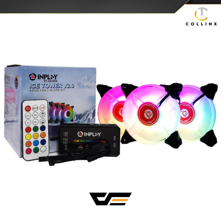 Inplay Ice Tower 3 ARGB Case Fans with Remote LED Control and Hub