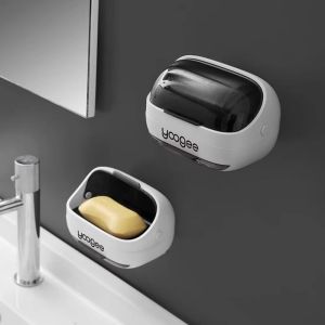 JEHUA With Transparent Lid Drain Soap Box Wall Mounted free Perforated Storage Rack High Quality Eco Friendly Soap Dish Soap Holder