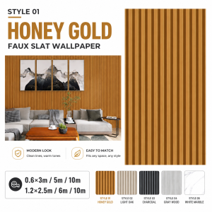 DUBOR Wide Roll PVC Wallpaper 3D Simulation 60cm 1.2m Waterproof Fireproof Easy to Clean Peel and Stick Faux Slat Wood Grain Marble Wall Sticker for Home