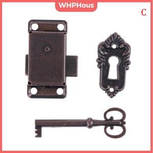 WHPHous 1 Set Vintage Cabinet Lock Antique Bronze Padlock Hasp Hook Lock Antique Latches