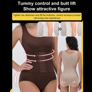 Zippered and Widened Shoulder Straps One Piece Body Shaper with Strong Double Layer Abdominal Control and Chest Pads Waist and Hip Lift Triangle Buttoned Crotch双压宽肩带连体塑身衣