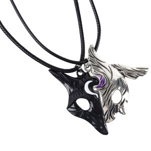 Salime 1Pair League Of Legends Style Sheep And Wolf Pendant Necklace Mysterious Splicing Pendant Jewelry Asymmetric Sheep Wolf Pendant Personalized Animal Mask Two Color Necklace Fashion Trend Jewelry Personality Creative Gift