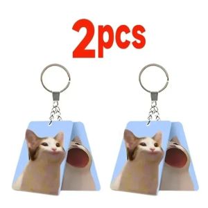 พวงกุญแจรูปแมวส่ายปาก2ชิ้นพวงกุญแจรูปการ์ตูนโคมไฟอะคริลิกพวงกุญแจโฆษณาภาพตลกอนิเมะปรับแต่งได้ตามต้องการพวงกุญแจรถยนต์ส่วนบุคคล