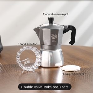 BINCOO Double-valve Moka Pot with Electric Stove Coffee Pot Household Small Manual Grinder Italian Coffee Set for Office Outdoor 2Cups