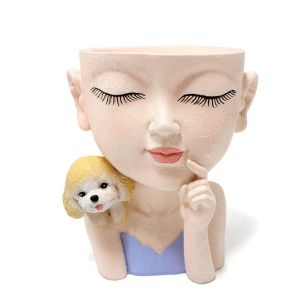 DUOJI ตกแต่งด้วยการตกแต่ง กระถางดอกไม้สำหรับเด็กผู้หญิง สง่างามเรียบหรู ไม่ซ้ำใคร กระถางต้นไม้อวบน้ำ ตลกๆ ภูมิทัศน์ขนาดเล็กมาก กระถางดอกไม้เรซิ่นตั้งโต๊ะ ของตกแต่งบ้าน