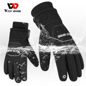 WEST BIKING Full Waterproof Bike Gloves Winter Warm Touch Screen Cycling Gloves Outdoor Sports Skiing Hiking Running Motorcycle Thermal MTB Road Bike Gloves