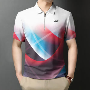 Yonex Zip Polo Shirt For Men Badminton Sports Shirts Outdoor Running Short Sleeve Training Competition Shirts Dry Fit Polo Shirts