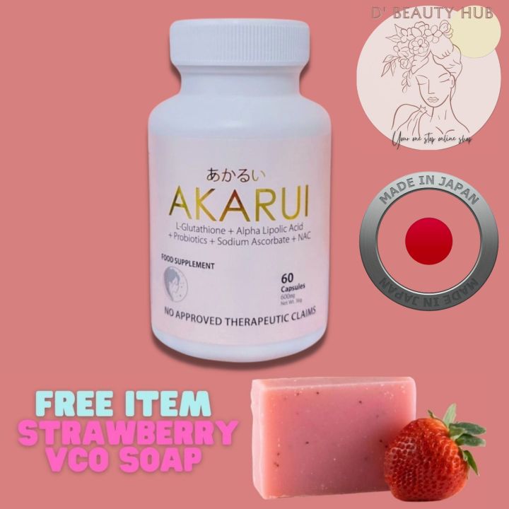 akarui glutathione AUTHENTIC AKARUI JAPAN WHITENING GLUTATHIONE with COLLAGEN VITAMIN CALPHA  LIPOIC ACID 60 CAPSULES GET FREE WHITENING SOAP Capsule Whitening Japan  Skin Whitening Cream - Lazada