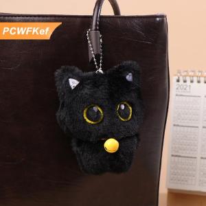 【PCWFKef】 1PC phim hoạt hình Kitten mềm nhồi Búp bê mặt dây chuyền dễ thương chuông màu đen mèo đồ chơi sang trọng Keychain xe vòng chìa khóa ba lô túi trang trí Kid Quà Tặng