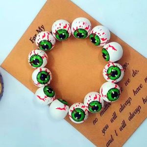 LIVELYS Elastic Halloween Bracelet Wooden Stretchy Pumpkin Beads Bracelet Spooky Charm Orange Wood Wristband