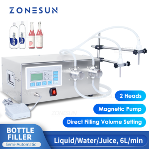ZONESUN Liquid Filling Machine Magnetic Pump ZS-MPZ2 Semi-automatic Bottle Filler Juice Beverages Milk Cosmetics Packaging Machinery