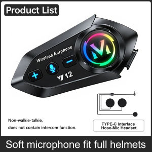 Tai nghe mũ bảo hiểm Y12 chuẩn Bluetooth 5.3 chống nước kết nối 2 thiết bị