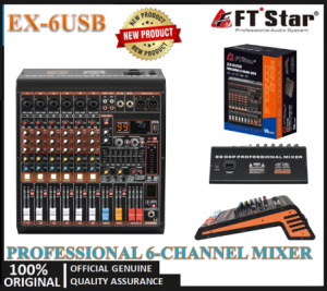 FT STAR Spider 6 CH Professional Mixer 6 Channel Mixing Console and Aux Paths Effects Processor EX-6USB