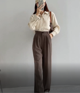 กางเกงสูทขนาดใหญ่สําหรับผู้หญิงอ้วนกางเกงขากว้างสไตล์เกาหลีเอวสูงลําลองกางเกงทรงตรงหลวมสําหรับทํางาน40-100กก.