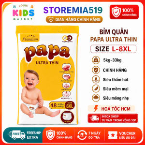 Miếng Tã bỉm Papa Ultra Thin công nghệ Nhật Bản đủ size L đến siêu đại 8XL mềm mại thấm hút