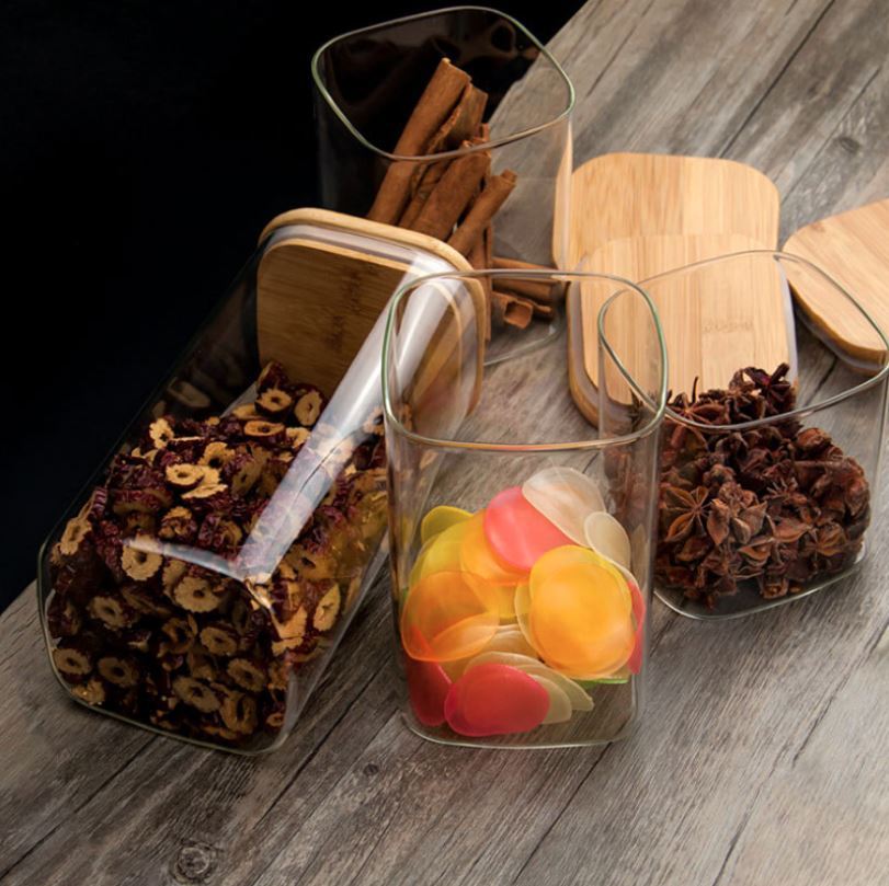 Barattolo di vetro quadrato D05 con coperchio ermetico in bambù, vaso di conservazione per alimenti secchi da cucina Botol Balang Kaca Kedap Udara
_voghion.com